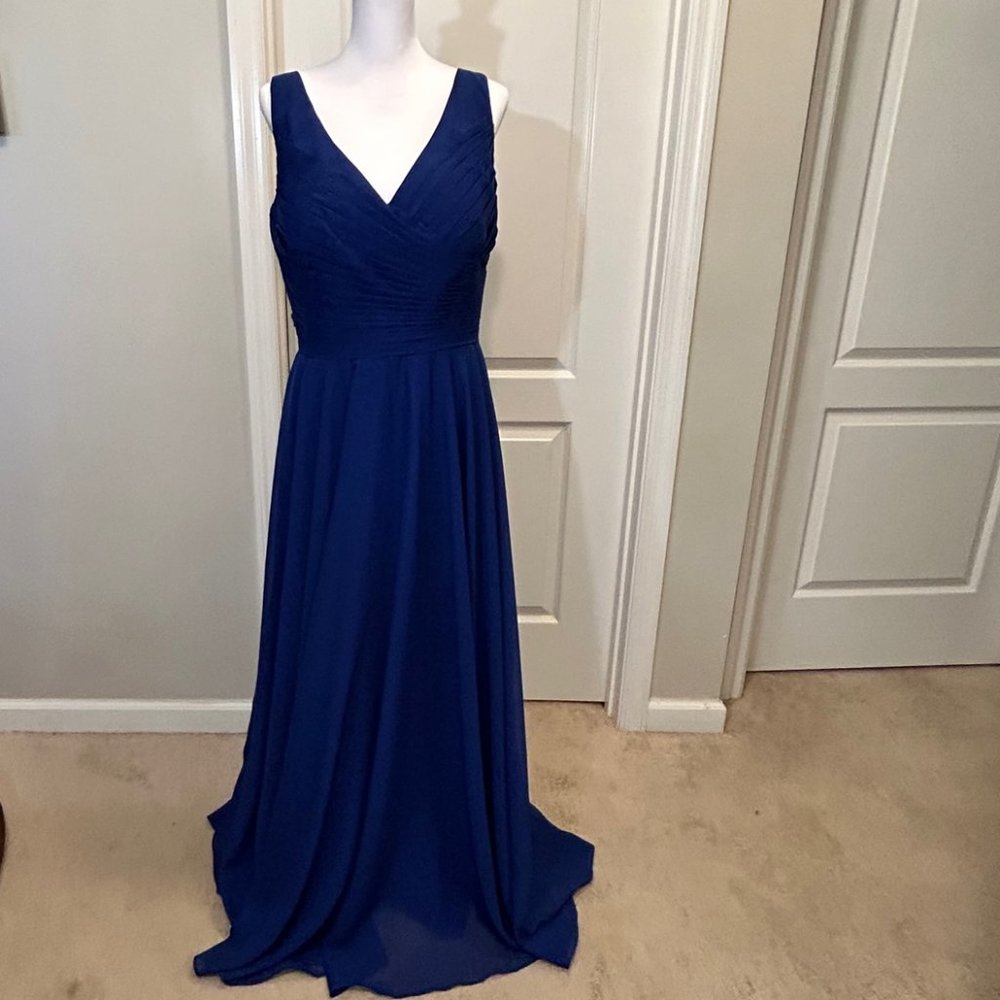Elegant Royal Blue A-Line/Princess Chiffon, V-neck Size 16